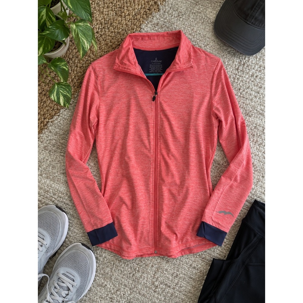 Cuddl Duds Softech Core Quarter Zip Pullover Coral Pink Navy Mesh Back Top
